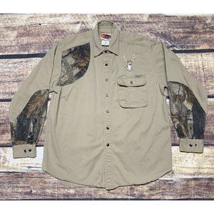 Wrangler Pro Gear Shooting Shirt Mens Large Camo Shoulder Patch Realtree Tan